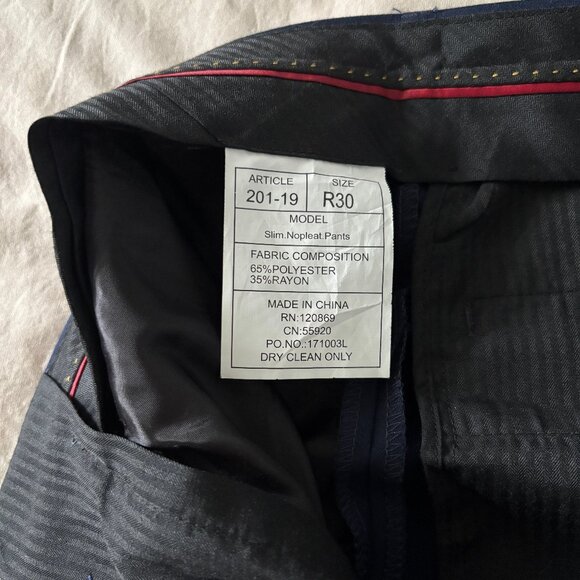 Navy Blue Slim-Fit Dress Trousers - Picture 8 of 11